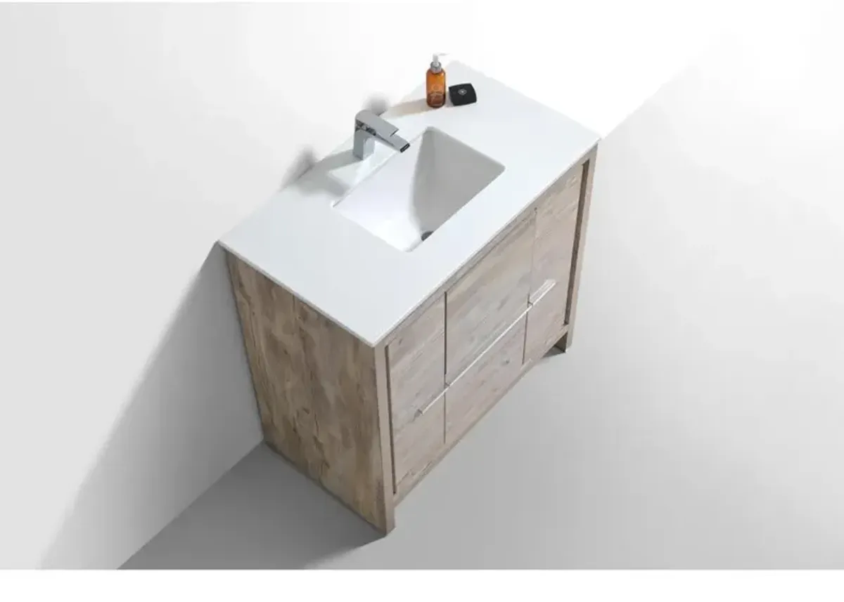 Kubebath 36″ Nature Wood  Modern Bathroom Vanity with White Quartz Counter-Top
