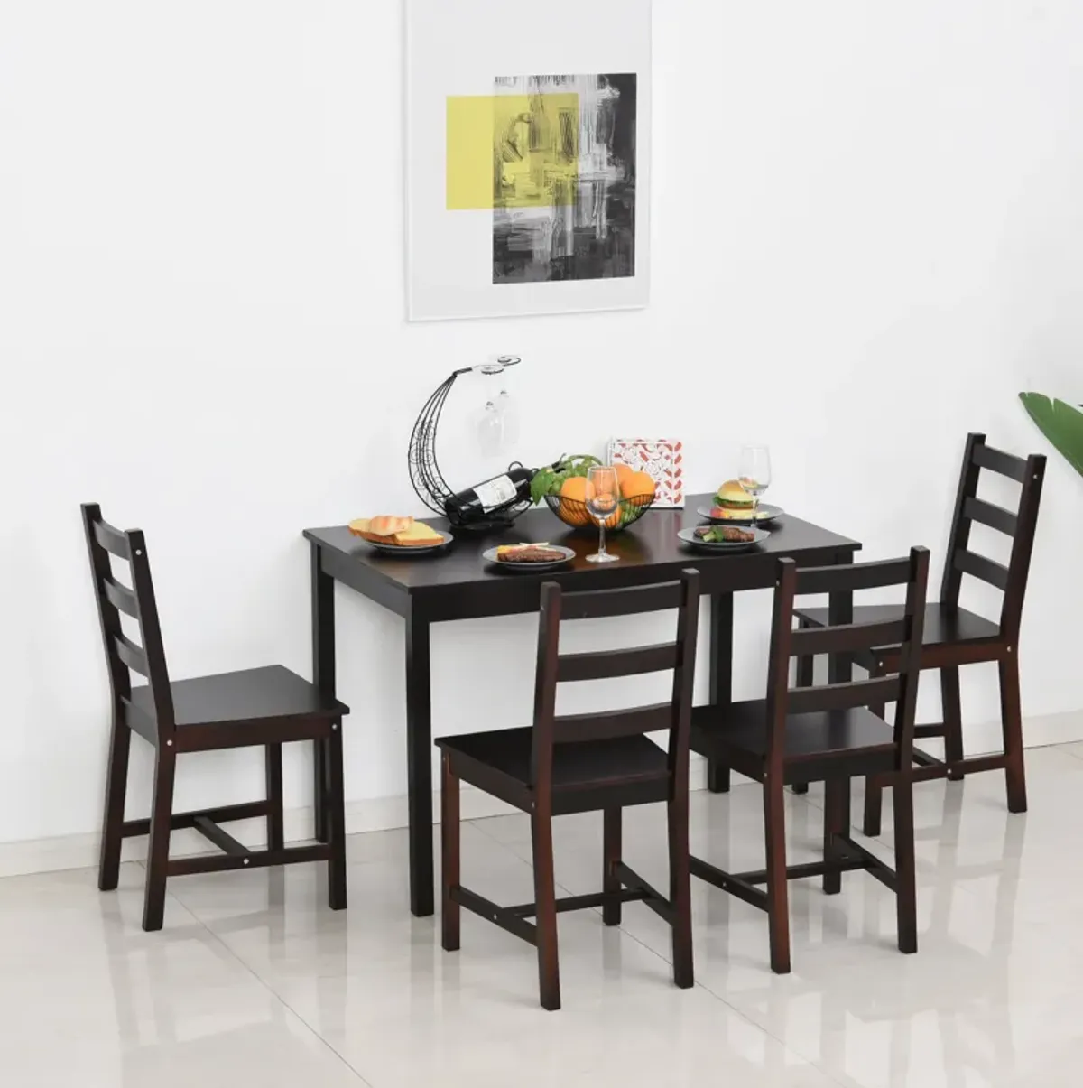 Cozy Dining Ensemble: 5-Piece Chestnut Wood Kitchen Table and Chairs Set