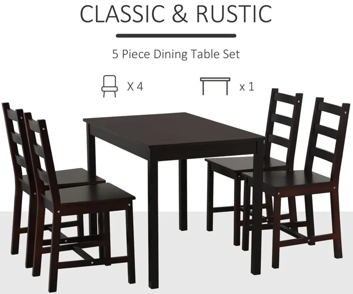 Cozy Dining Ensemble: 5-Piece Chestnut Wood Kitchen Table and Chairs Set