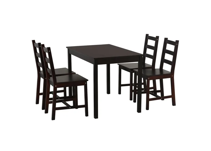 Cozy Dining Ensemble: 5-Piece Chestnut Wood Kitchen Table and Chairs Set