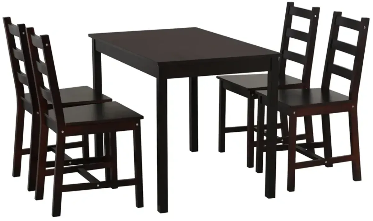 Cozy Dining Ensemble: 5-Piece Chestnut Wood Kitchen Table and Chairs Set