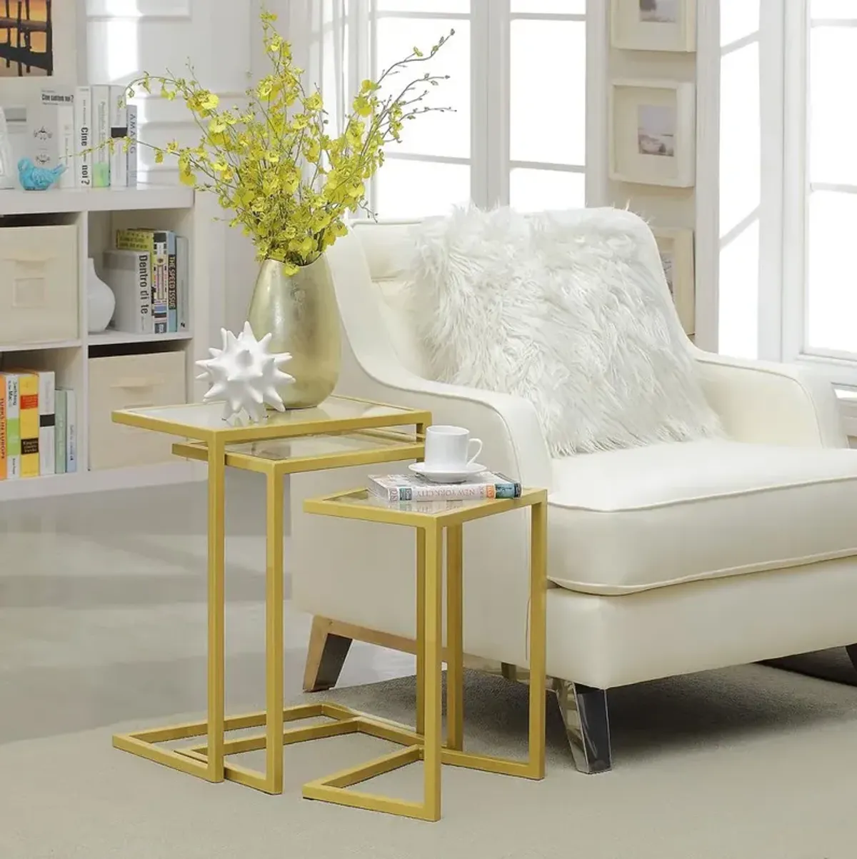 Carolina Living Addison Nesting Table Set - Glass Top - Gold Base