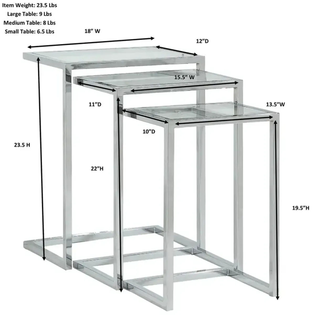 Carolina Living Addison Nesting Table Set - Glass Top - Gold Base