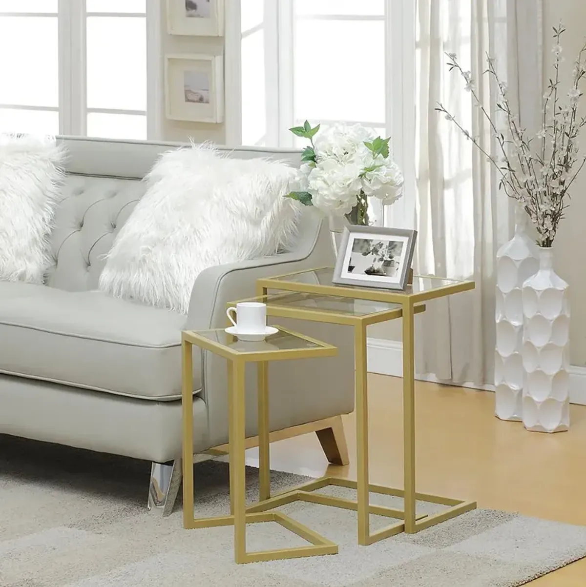 Carolina Living Addison Nesting Table Set - Glass Top - Gold Base