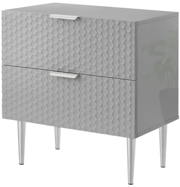 Hivvago 24 Inch  Gray And Silver Wood And Stainless Steel End Table With Two Drawers