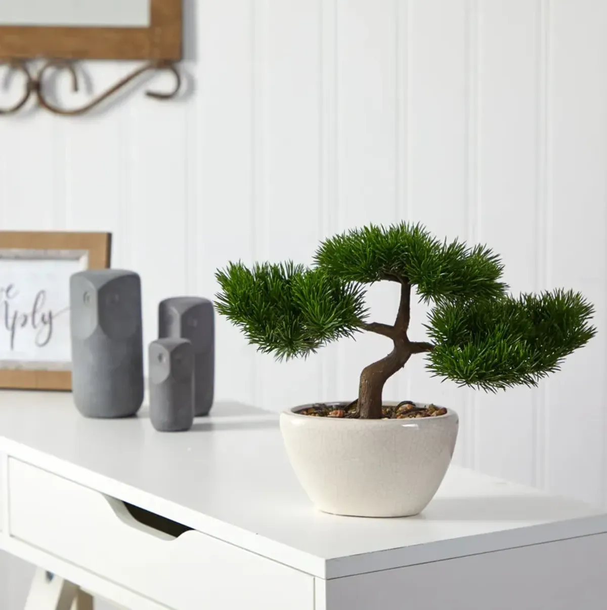 Hivvago 10 Inches Cedar Bonsai Artificial Tree in Decorative Planter