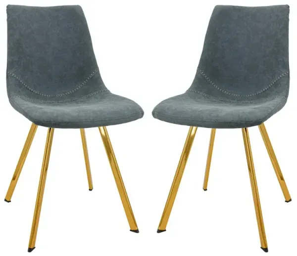 LeisureMod Markley Modern Leather Dining Chair With Gold Legs Set of 2