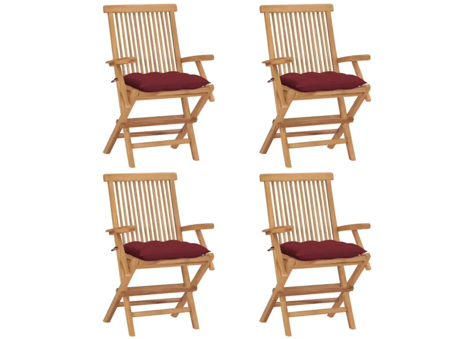 vidaXL Garden Chairs with Wine Red Cushions 4 pcs Solid Teak Wood