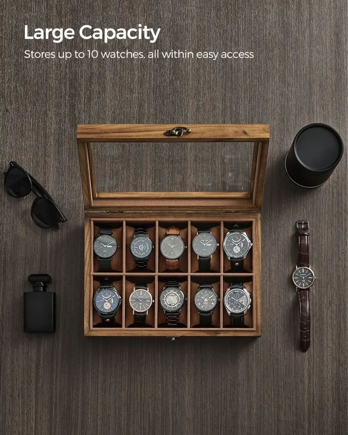 10-Slot Solid Wood Watch Box for Premium Timepiece Storage