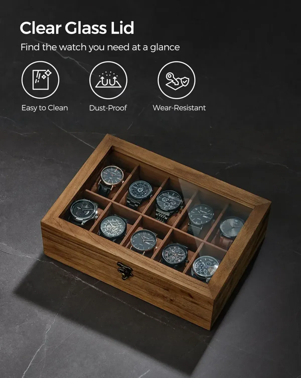 10-Slot Solid Wood Watch Box for Premium Timepiece Storage