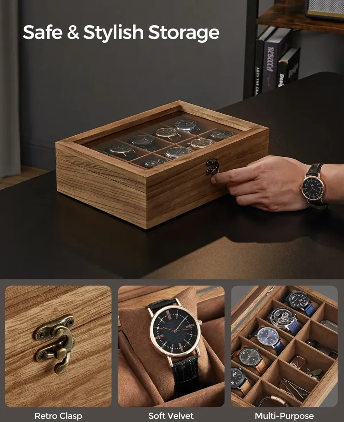 10-Slot Solid Wood Watch Box for Premium Timepiece Storage