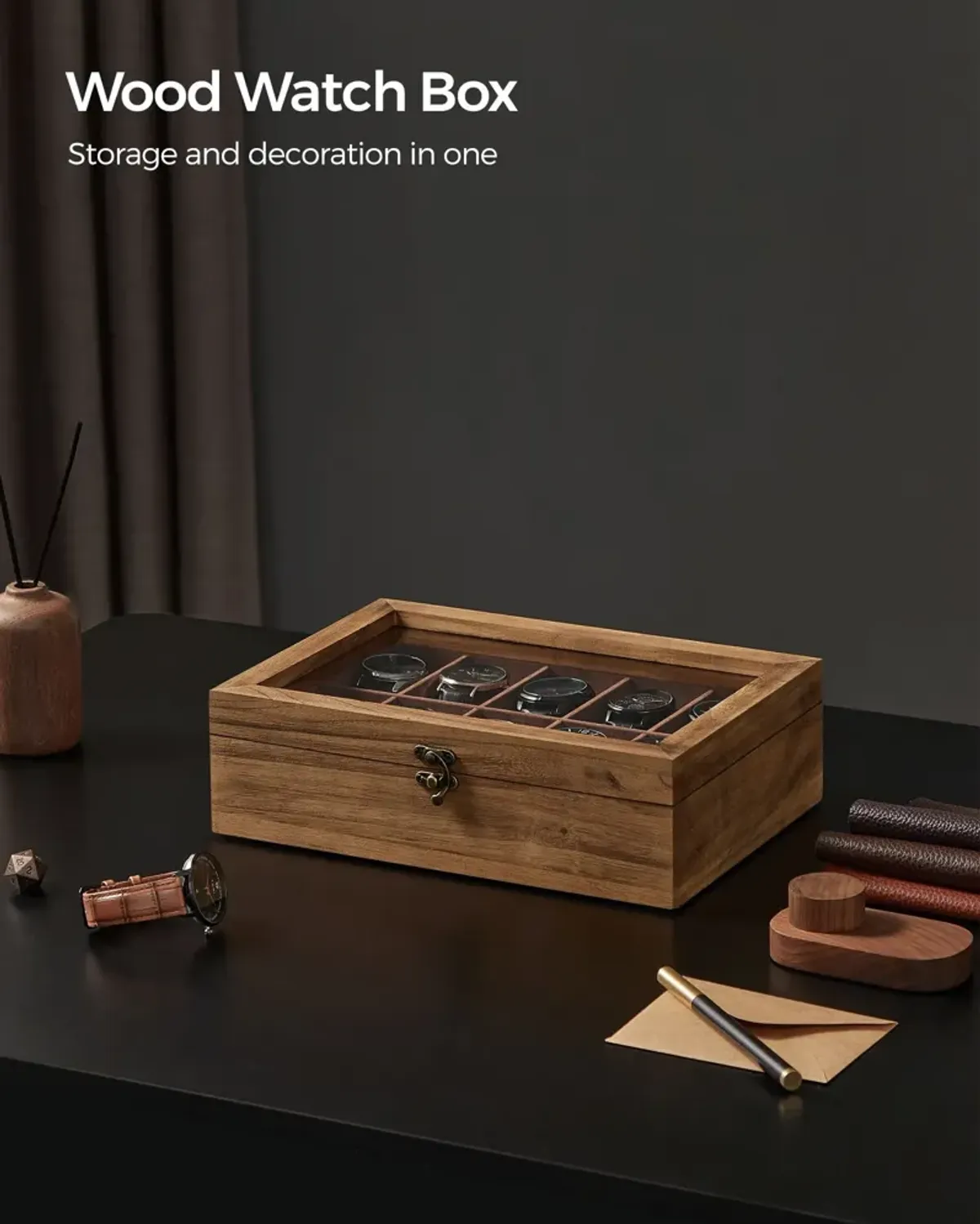 10-Slot Solid Wood Watch Box for Premium Timepiece Storage