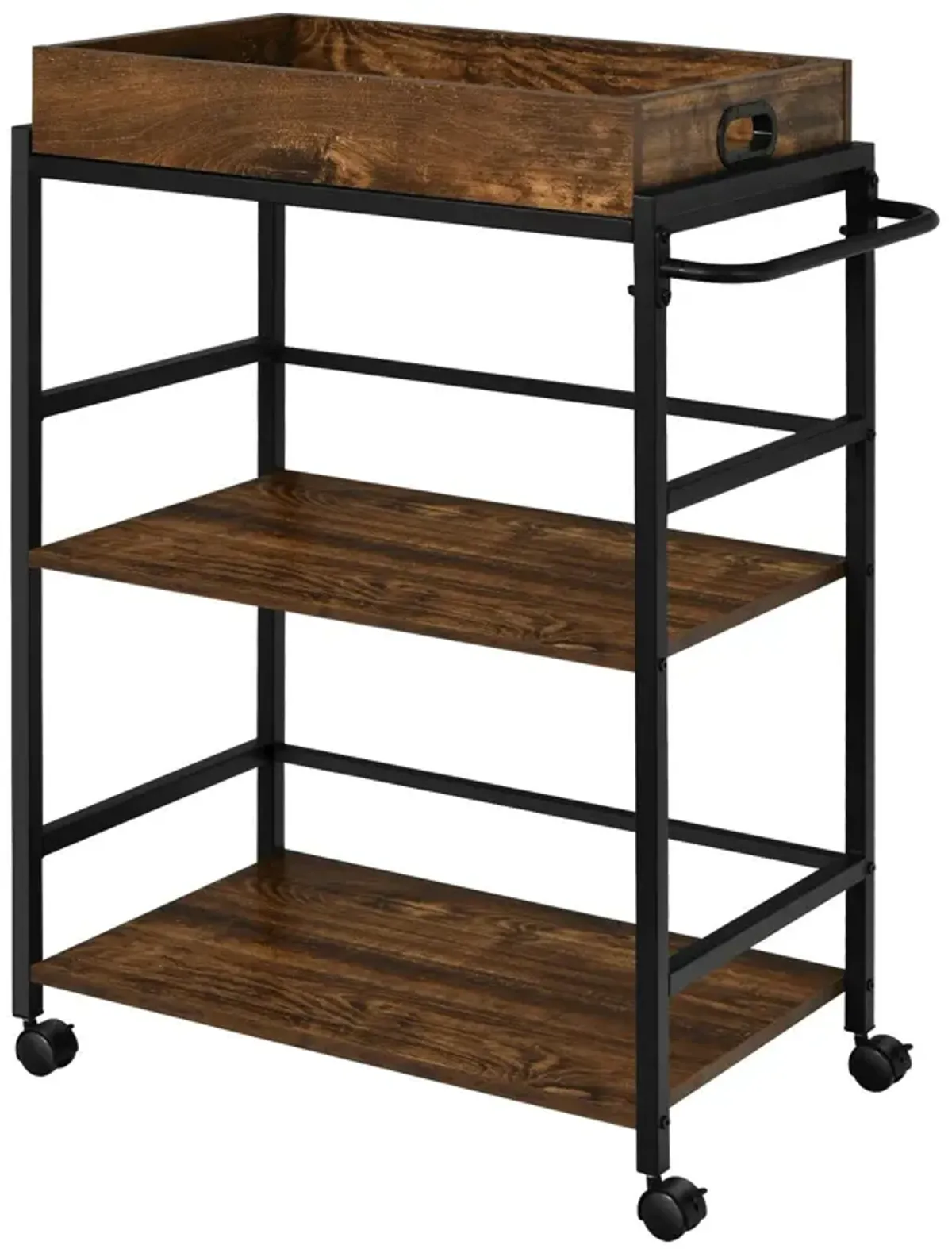 3-Tier Kitchen Serving Bar Cart with Lockable Casters and Handle Rack for Home Pub-Rustic Brown