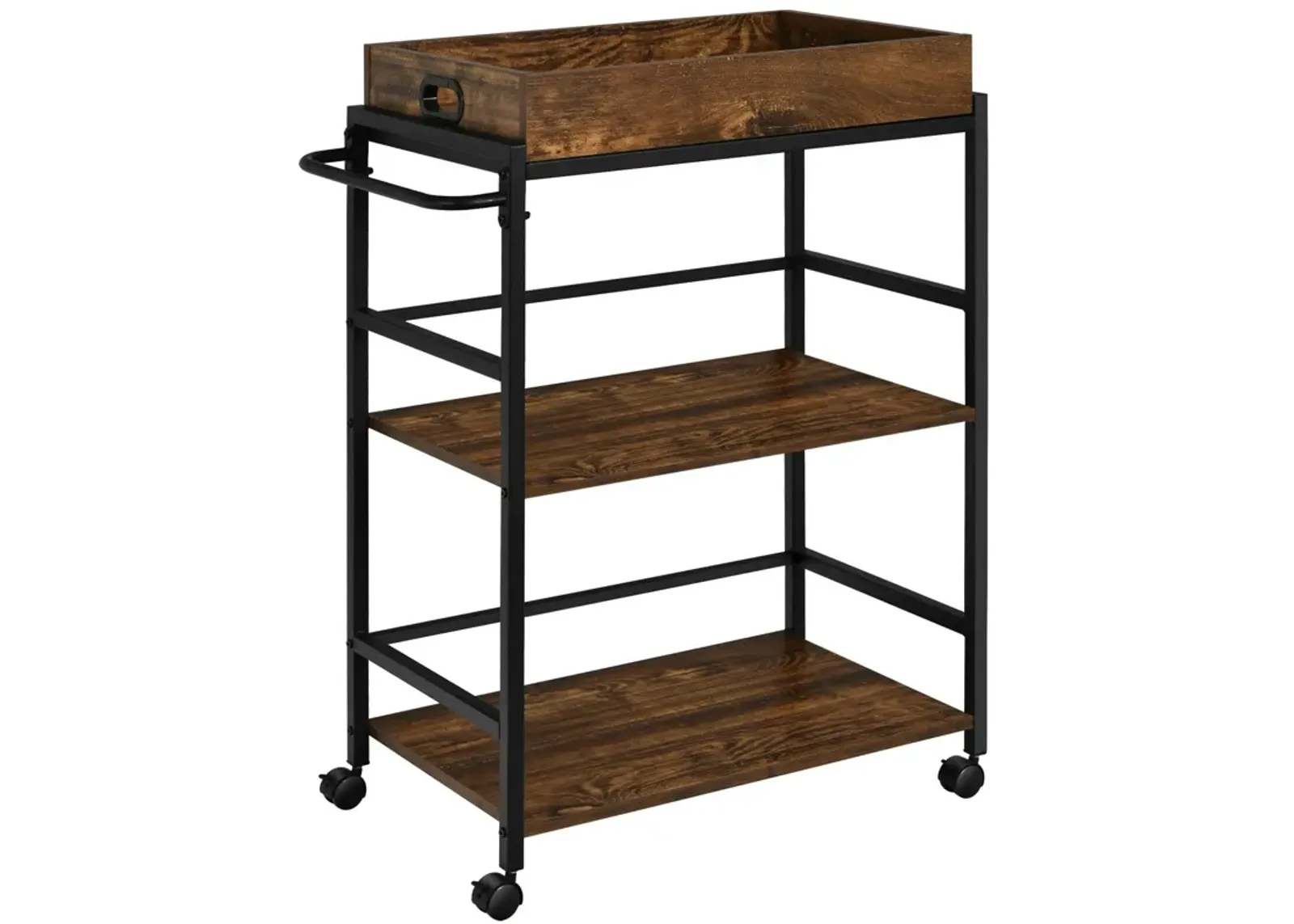 3-Tier Kitchen Serving Bar Cart with Lockable Casters and Handle Rack for Home Pub-Rustic Brown