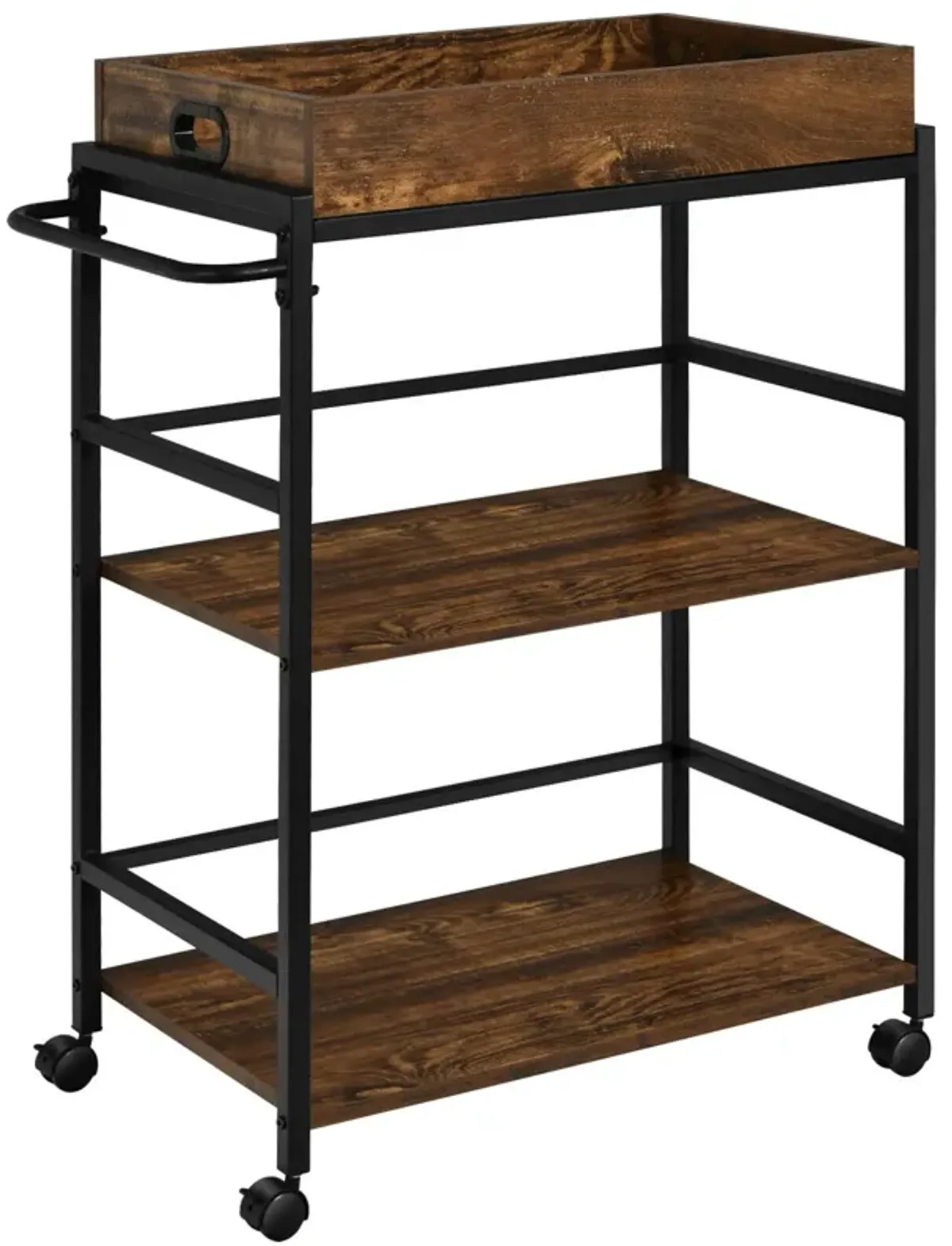 3-Tier Kitchen Serving Bar Cart with Lockable Casters and Handle Rack for Home Pub-Rustic Brown