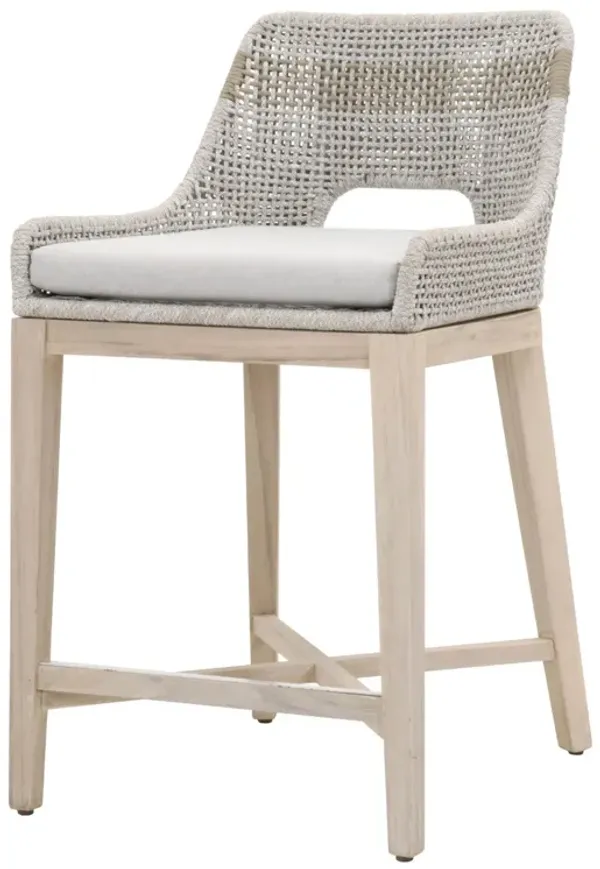 Interwoven Rope Counter Stool with Flared Legs and Cross Support, Gray-Benzara