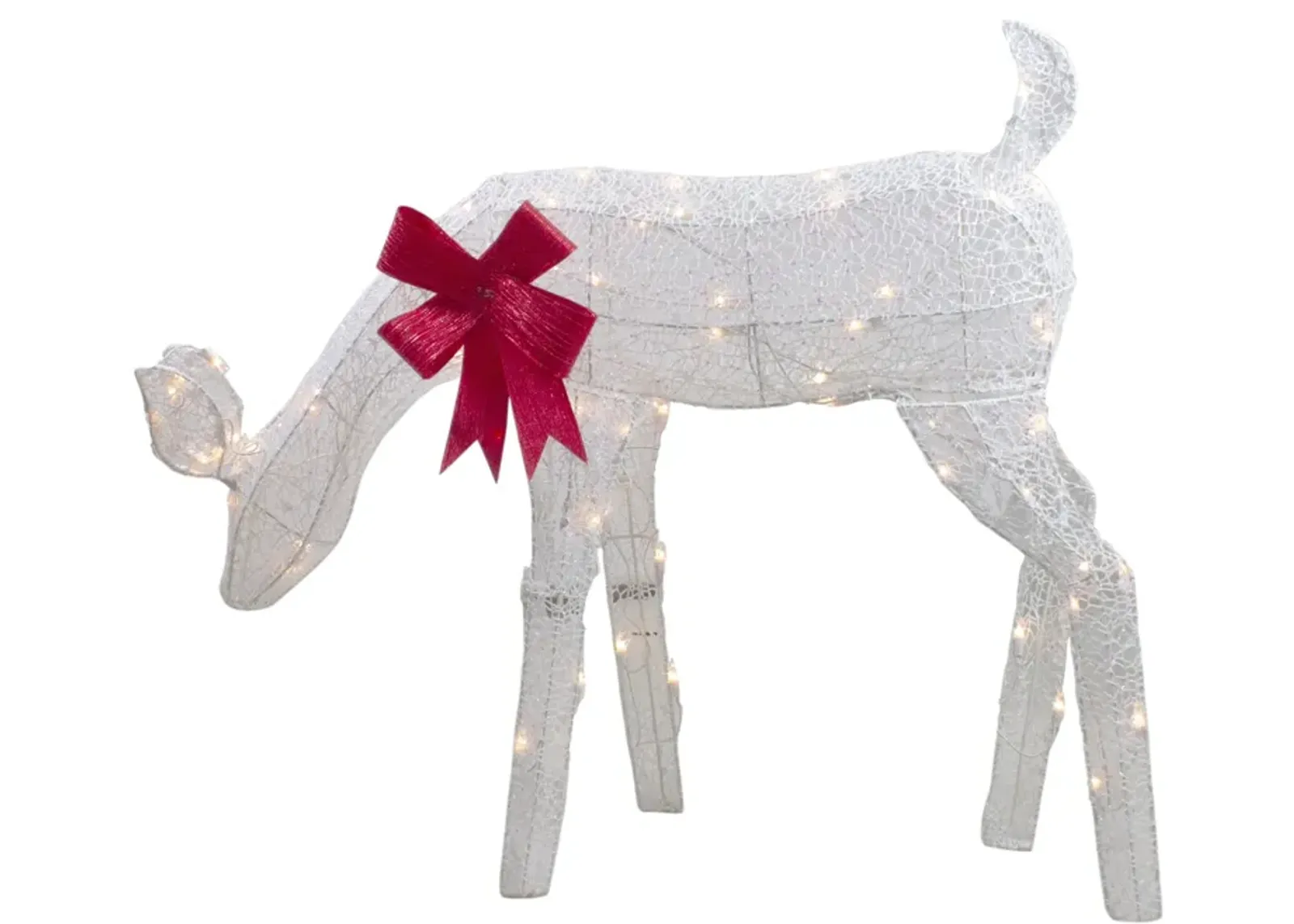 37" Lighted White Mesh Feeding Doe Outdoor Christmas Decoration - Clear Lights