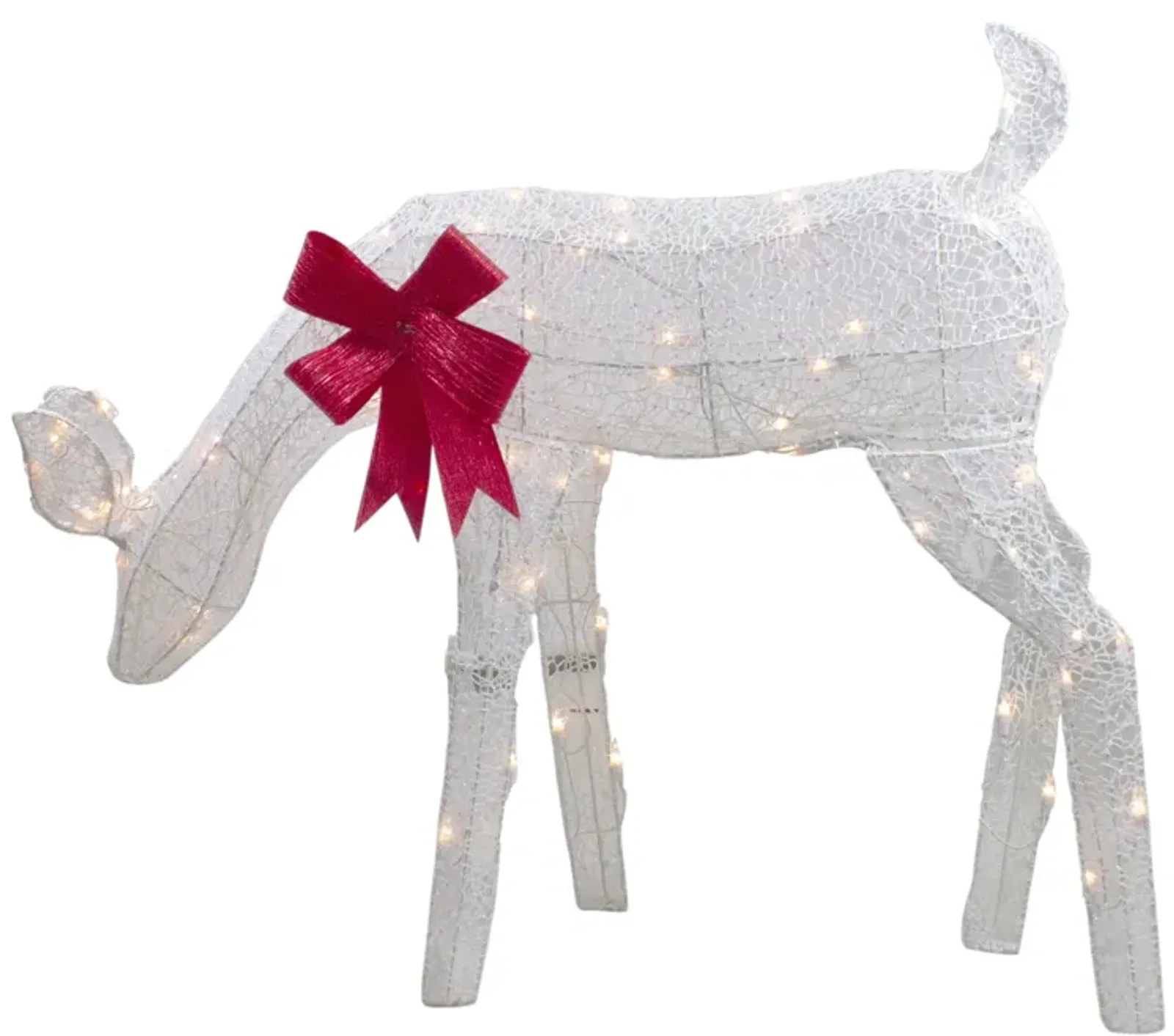 37" Lighted White Mesh Feeding Doe Outdoor Christmas Decoration - Clear Lights