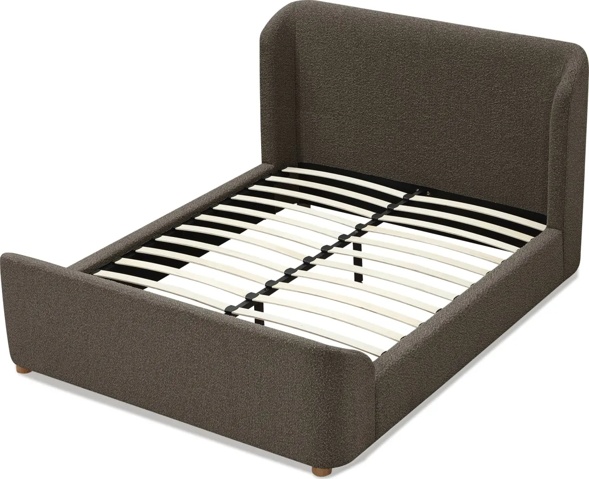 Kiki California King-size Upholstered Platform Bed in Pumpernickel Boucle
