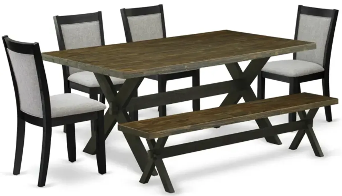 East West Furniture X677MZ606-6 6Pc Dining Set - Rectangular Table , 4 Parson Chairs and a Bench - Multi-Color Color