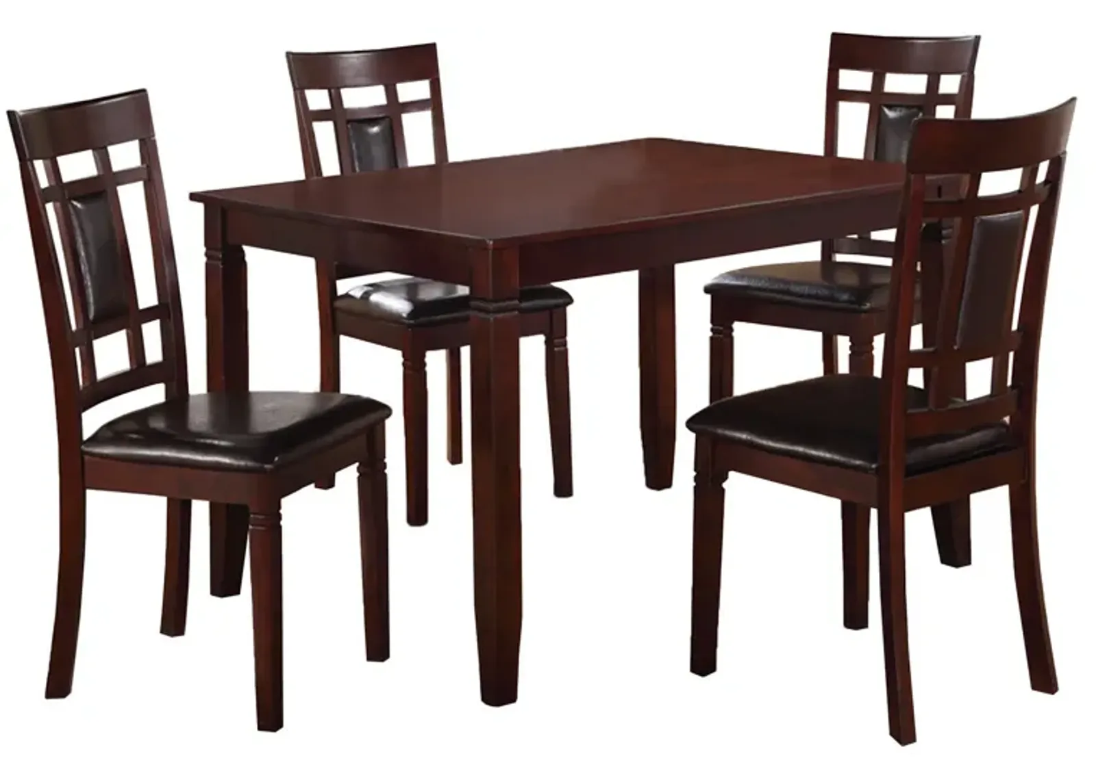 Wooden And Leather 5 Pieces Dining Set In Brown And Black-Benzara