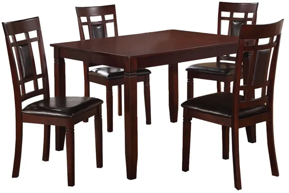 Wooden And Leather 5 Pieces Dining Set In Brown And Black-Benzara