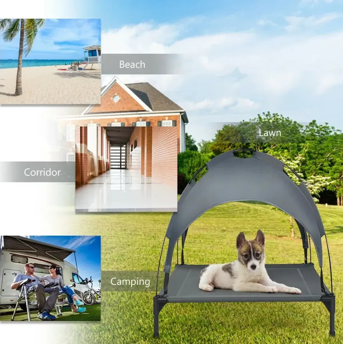 Portable Elevated Outdoor Pet Bed with Removable Canopy Shade