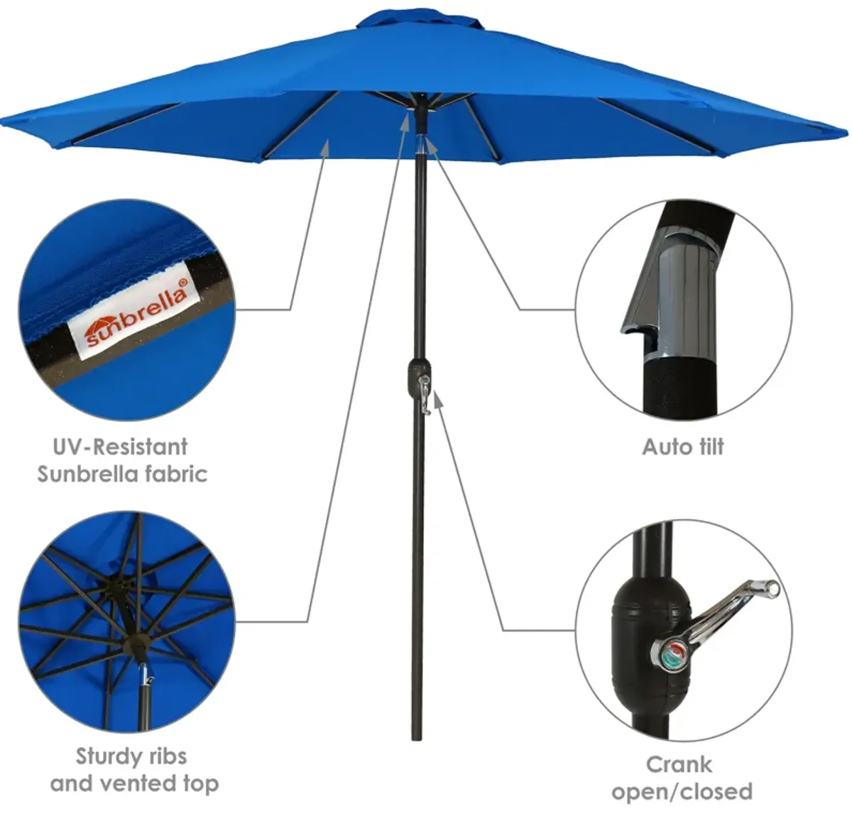 Sunnydaze 9 ft Sunbrella Patio Umbrella with Tilt and Crank