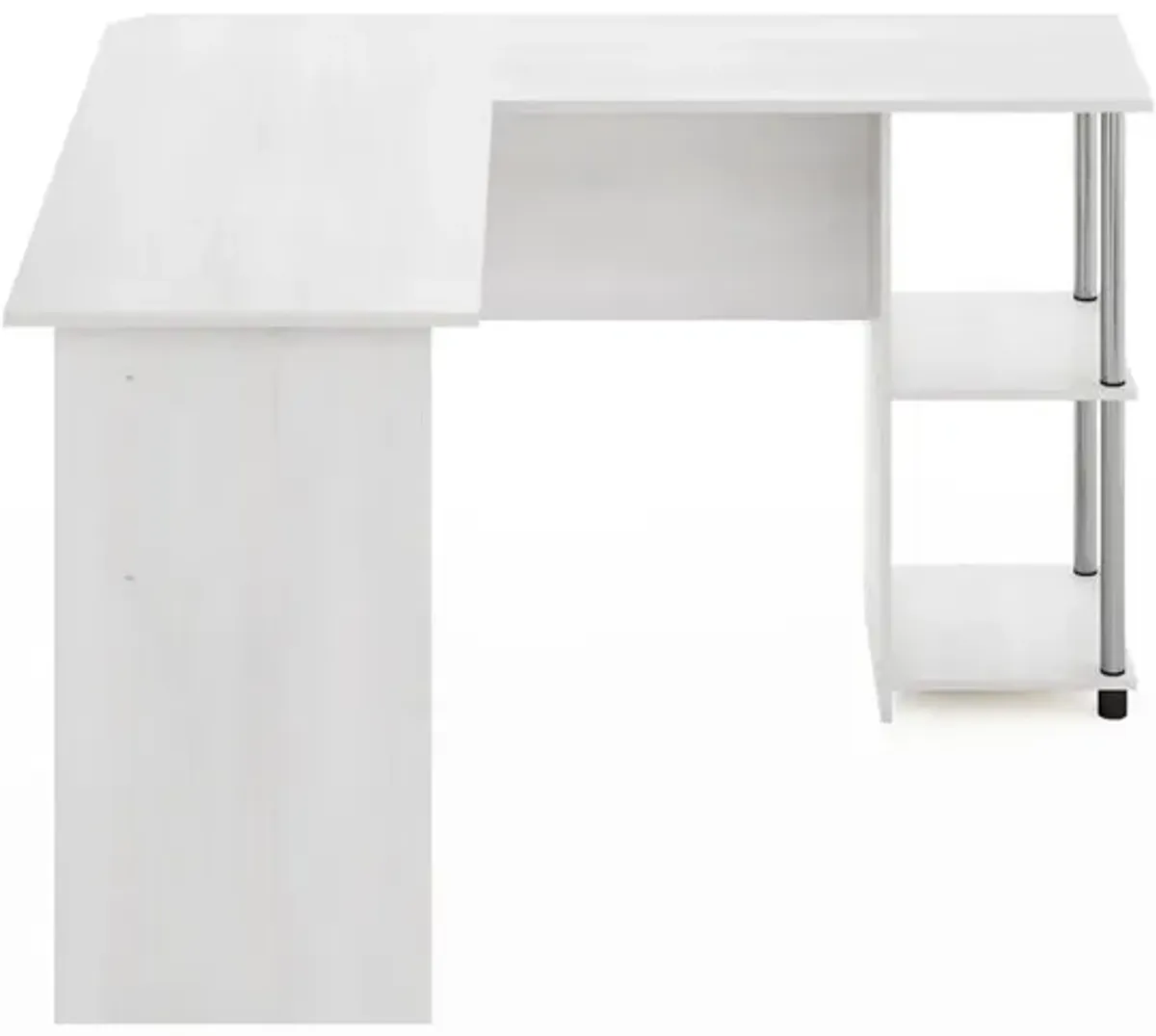 Furinno L-Shape Desk with Stainless Steel Tubes, White Oak