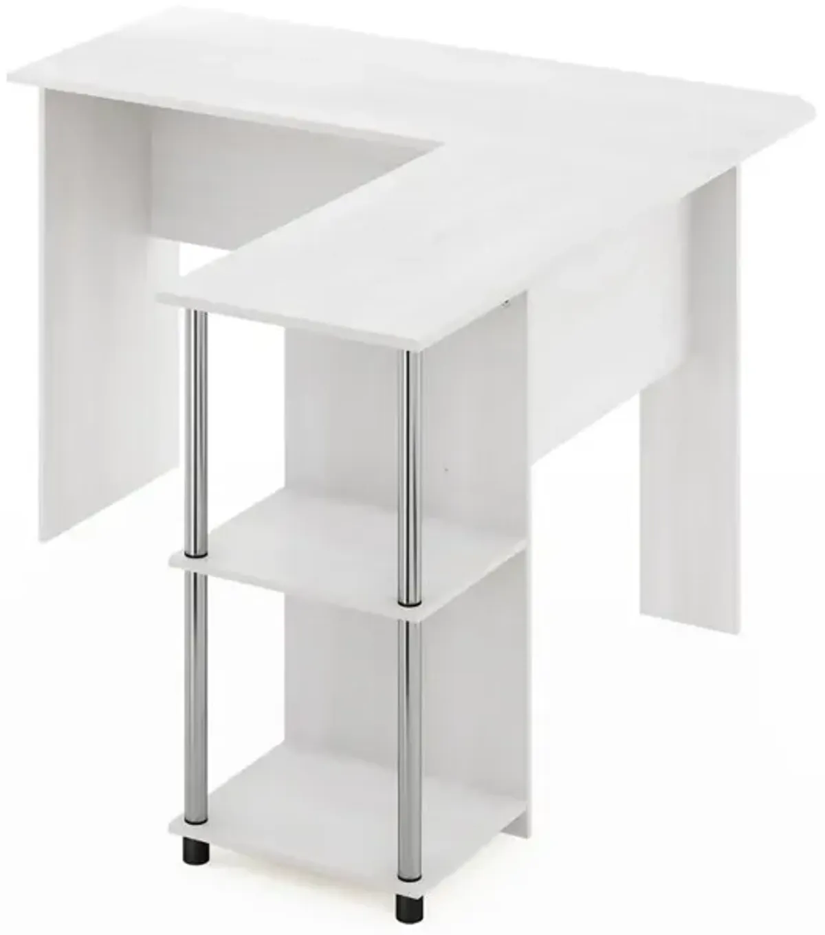 Furinno L-Shape Desk with Stainless Steel Tubes, White Oak