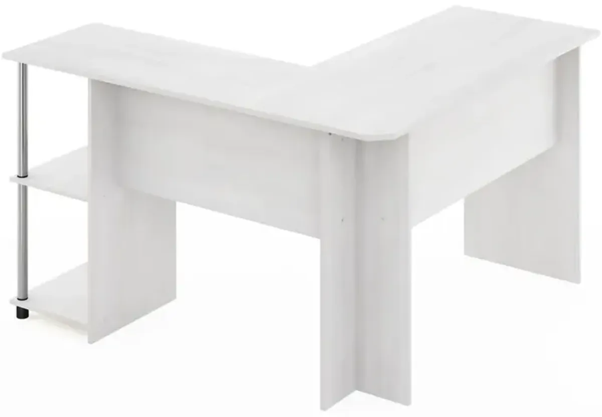 Furinno L-Shape Desk with Stainless Steel Tubes, White Oak