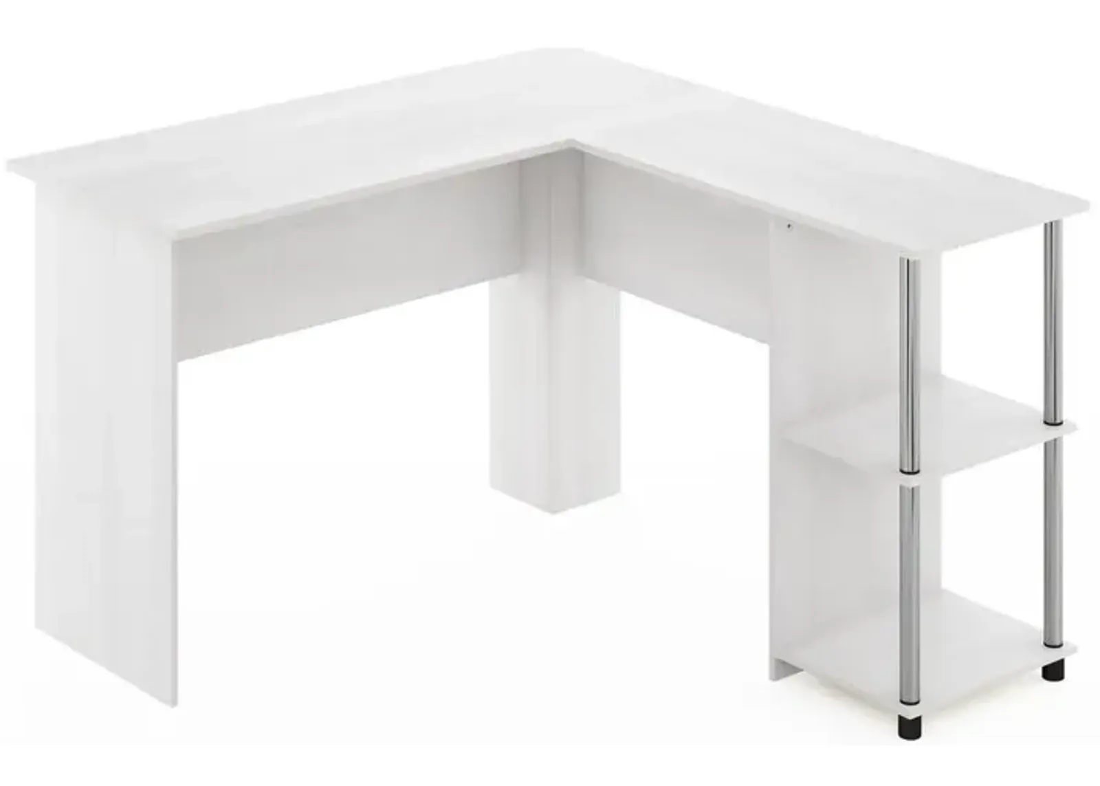 Furinno L-Shape Desk with Stainless Steel Tubes, White Oak