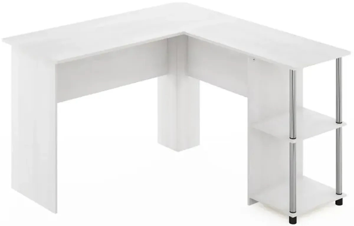 Furinno L-Shape Desk with Stainless Steel Tubes, White Oak