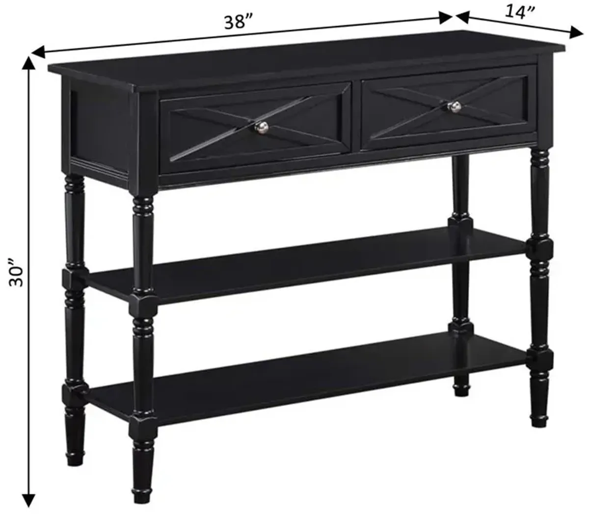 Convenience Concepts Country Oxford 2 Drawer Console Table with Shelves, Black