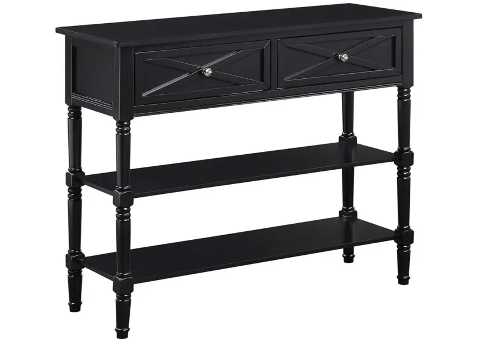 Convenience Concepts Country Oxford 2 Drawer Console Table with Shelves, Black