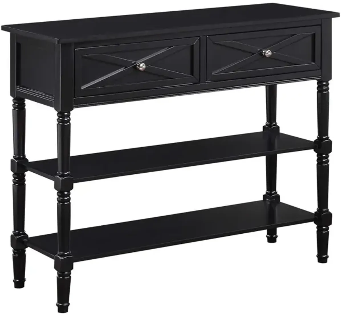 Convenience Concepts Country Oxford 2 Drawer Console Table with Shelves, Black