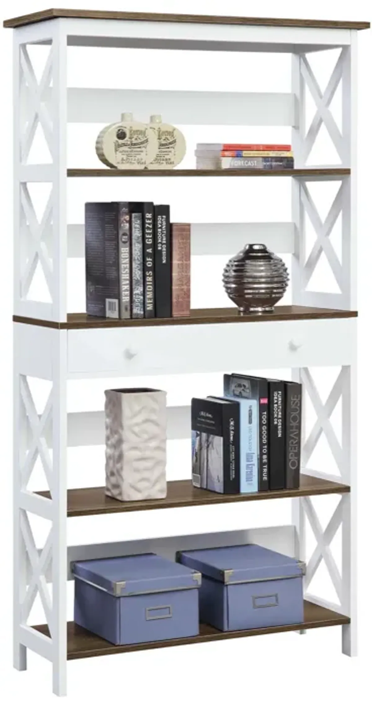 Convenience Concepts Oxford 5 Tier Bookcase with Drawer, Driftwood / White