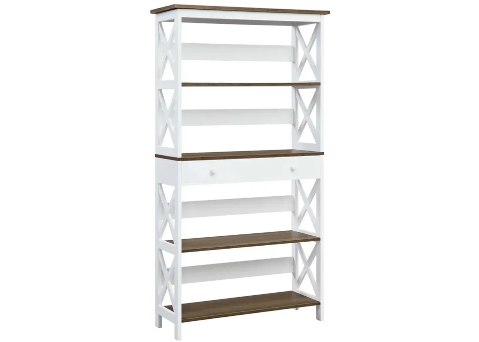 Convenience Concepts Oxford 5 Tier Bookcase with Drawer, Driftwood / White