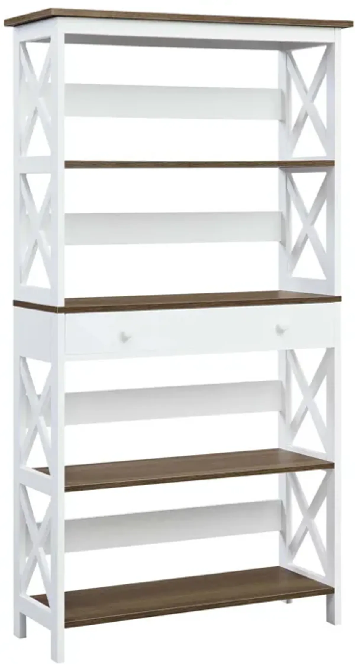 Convenience Concepts Oxford 5 Tier Bookcase with Drawer, Driftwood / White