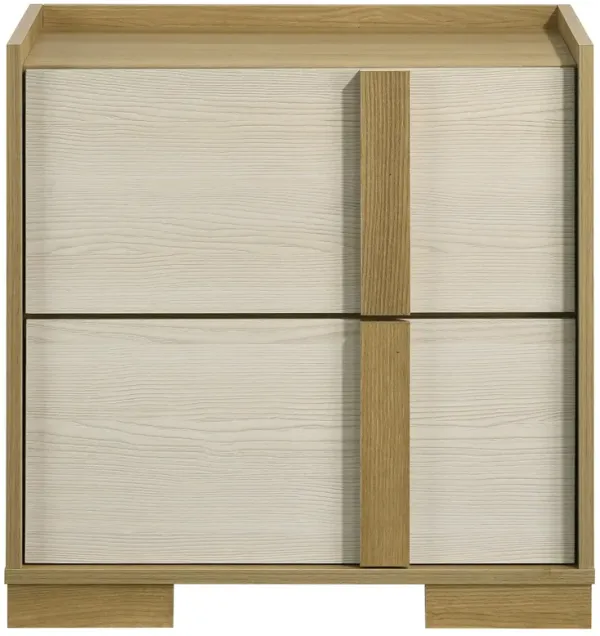 Hyle Nightstand, 2 Drawers, 24 Inch Modern Natural Brown and White - Benzara