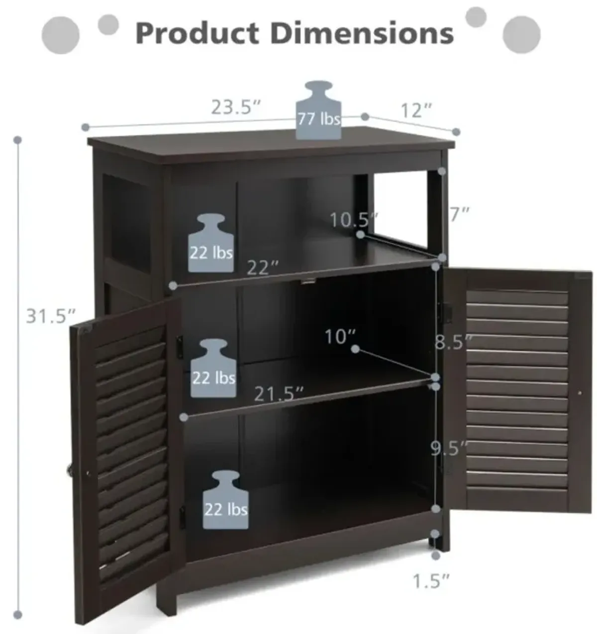 Hivvago Wood Freestanding Bathroom Storage Cabinet with Double Shutter Door