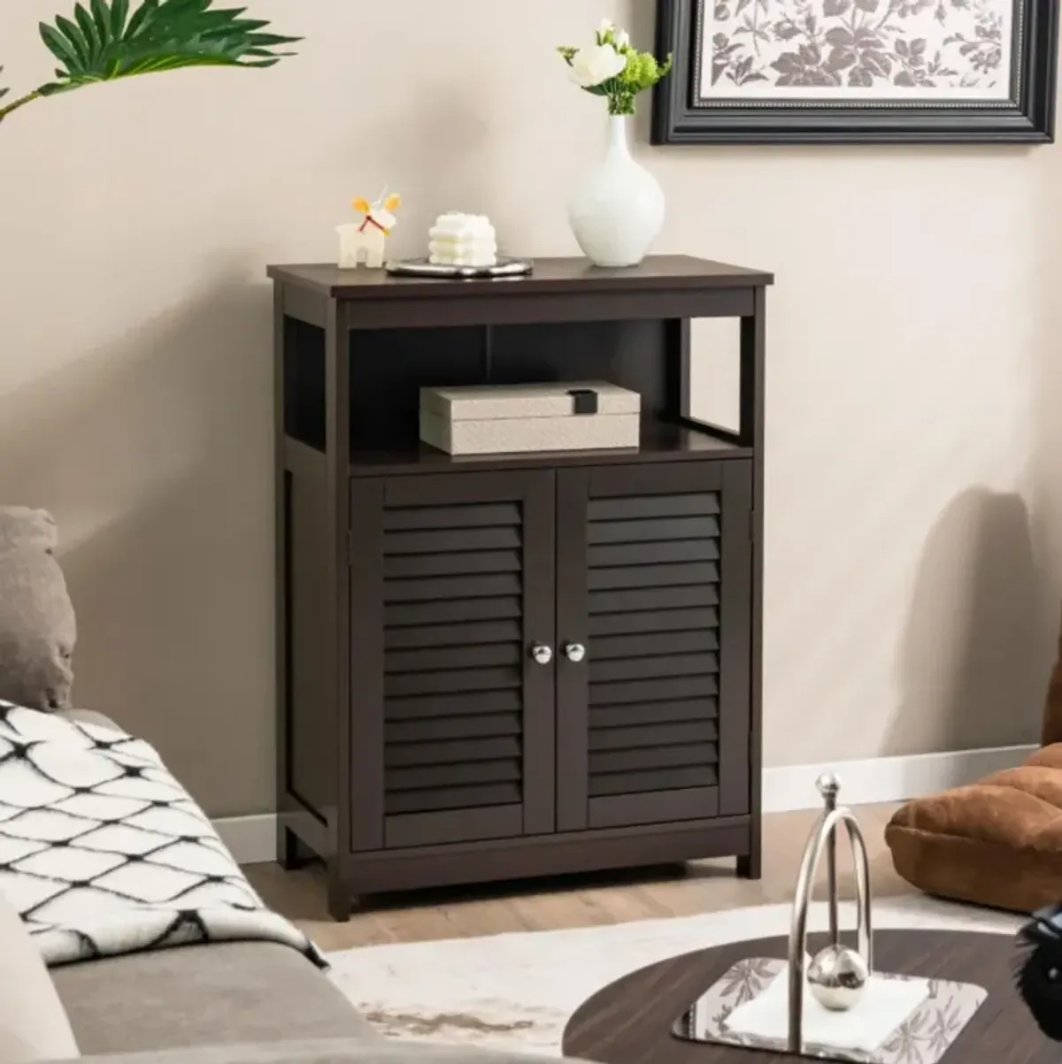 Hivvago Wood Freestanding Bathroom Storage Cabinet with Double Shutter Door