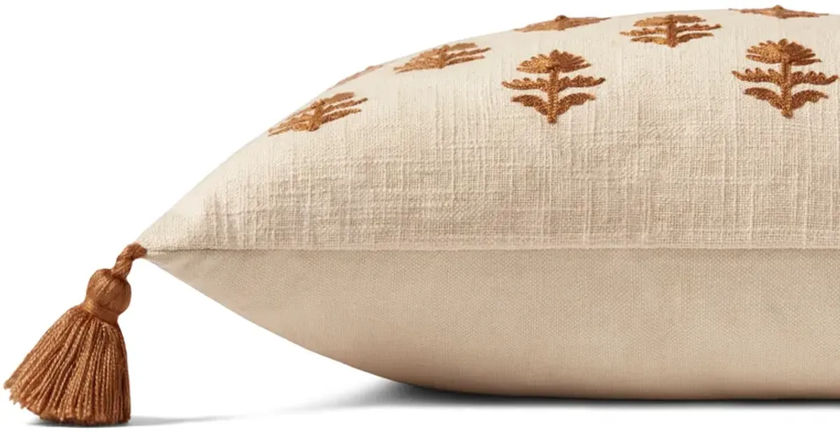 Addison PMH0051 Beige/Rust 13''x21'' Down Pillow by Magnolia Home by Joanna Gaines x Loloi