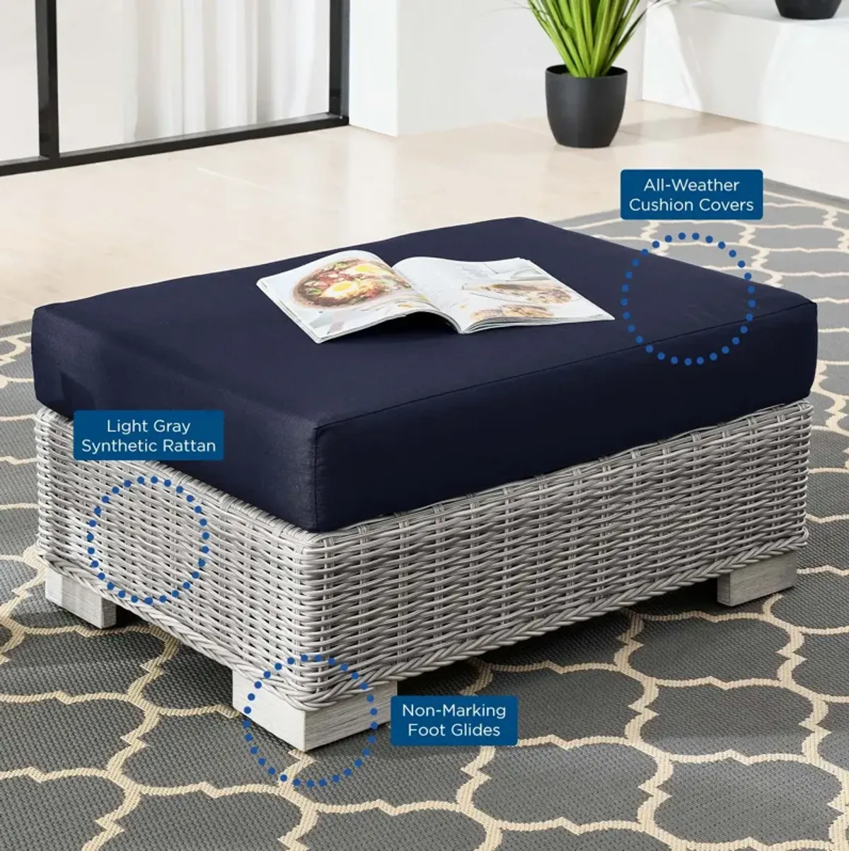 Conway Outdoor Patio Wicker Rattan Ottoman