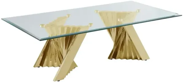 Glass Coffee Table with Stainless Steel Double Gold Base