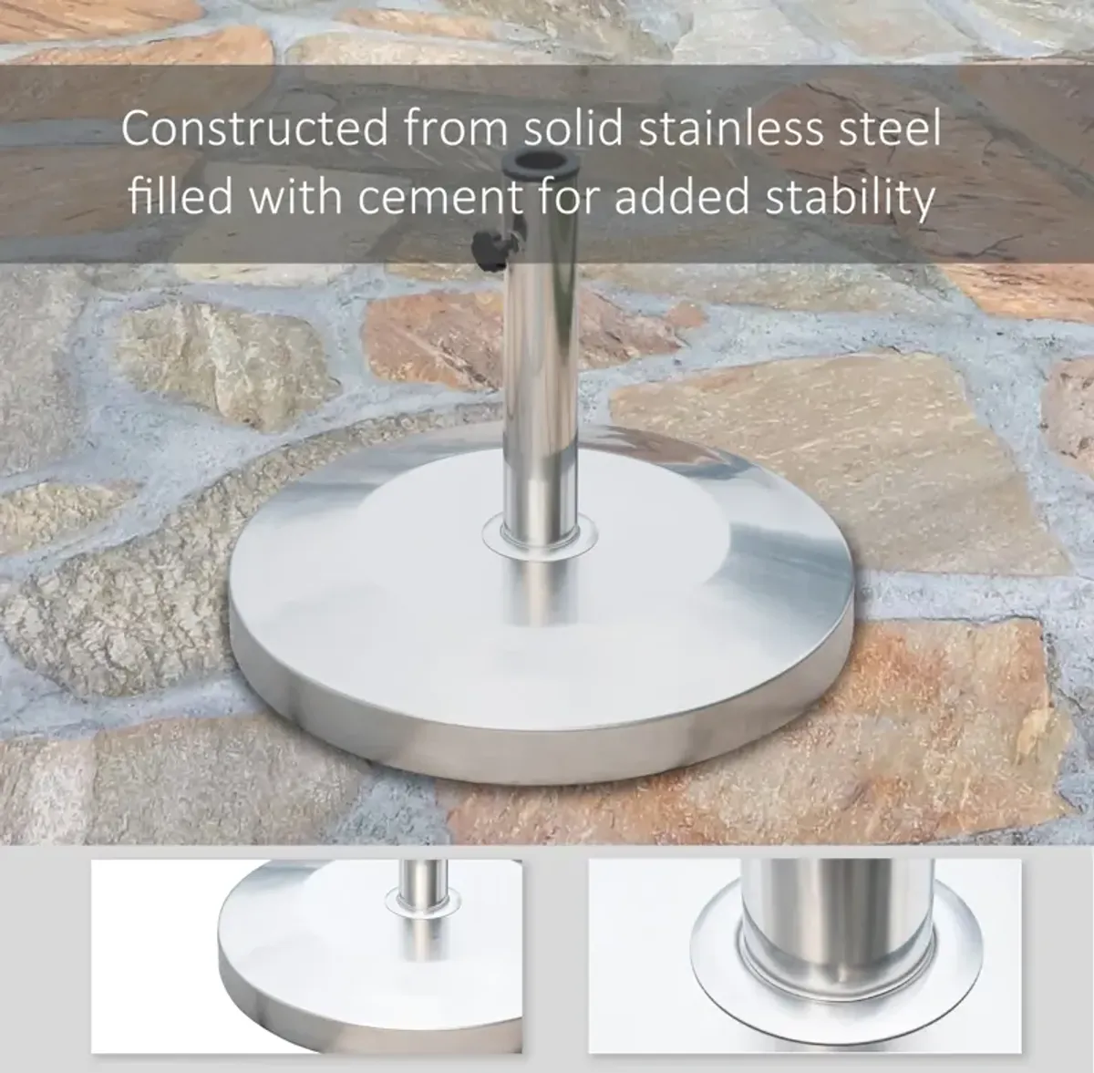 Stainless Steel Umbrella Stand: 55lb Round Base with Heavy Cement Bottom, Mirror Finish