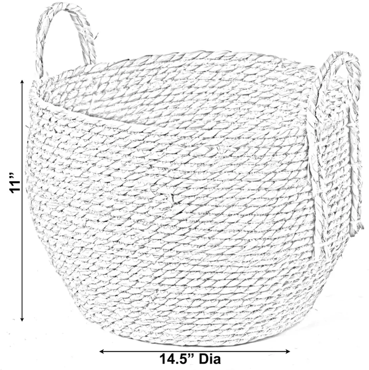 Decorative Round Wicker Woven Rope Storage Blanket Basket with Braided Handles - Large