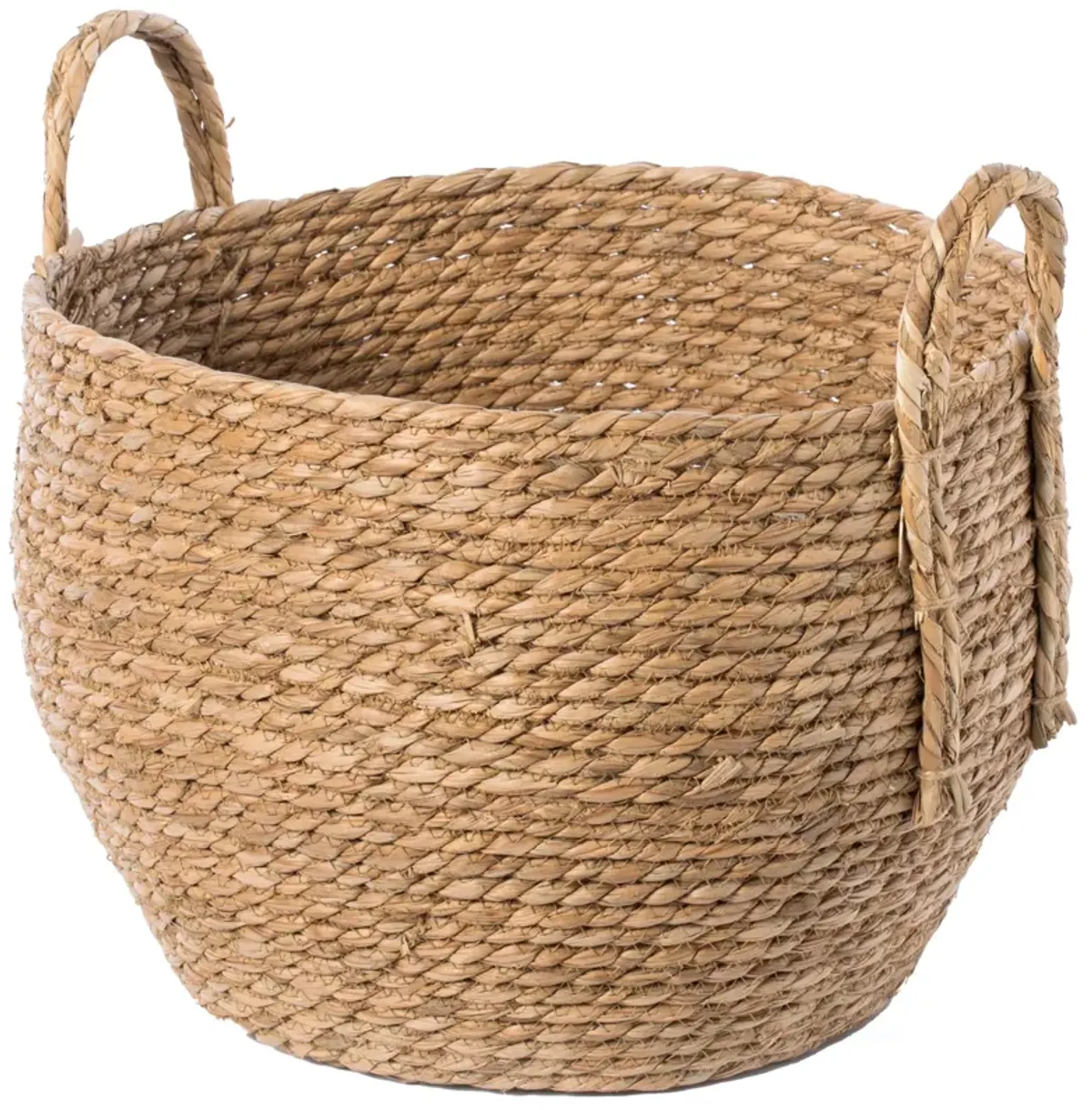 Decorative Round Wicker Woven Rope Storage Blanket Basket with Braided Handles - Large