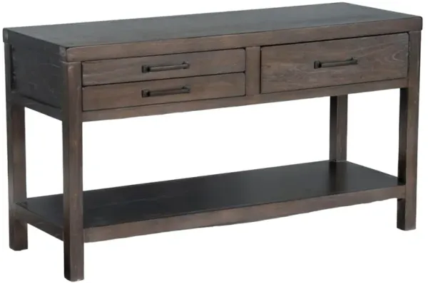 Nikay Sofa Table, 3 Drawer, 1 Shelf, Dark Brown Mindi Wood, 26 Inch - Benzara