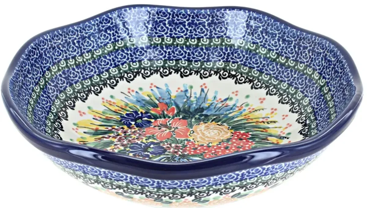 Blue Rose Polish Pottery Sapphire Fields Large Scallop Bowl